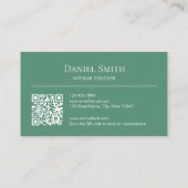 Carte De Visite Modern Minimalist Teal Green Initials QR Code (Dos)