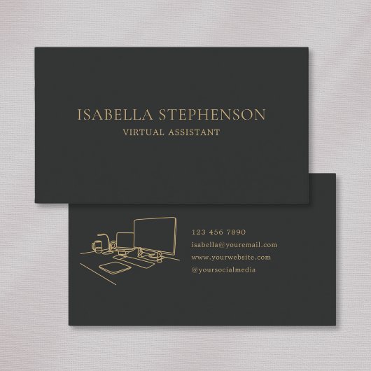 Carte De Visite Modern Minimalist Virtual Assistant Dark Gray Gold