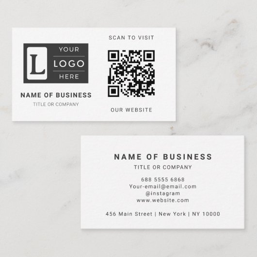 Carte De Visite Modern Minimalist White QR Code Custom Logo (Devant / Derrière)