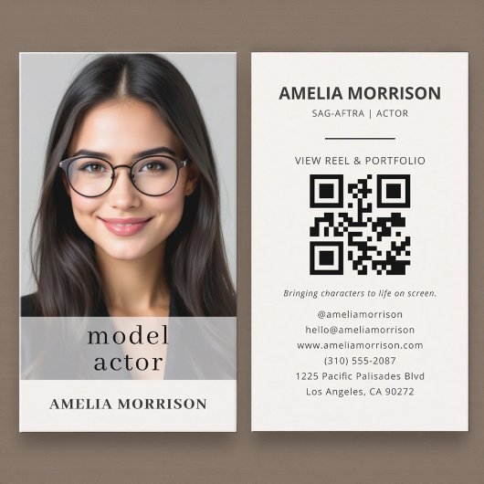 Carte De Visite Modern Model Actor Photo QR Code