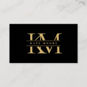 Carte De Visite Modern Monogram Initials Professional Black Gold (Devant)