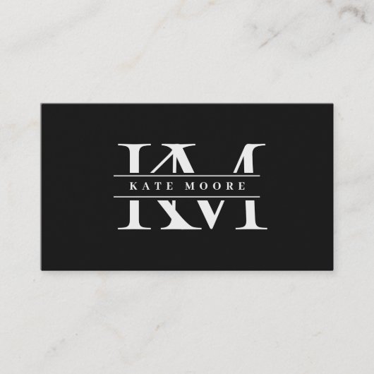 Carte De Visite Modern Monogram Initials Professional Black White (Devant)