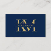 Carte De Visite Modern Monogram Initials Professional Blue Gold (Devant)
