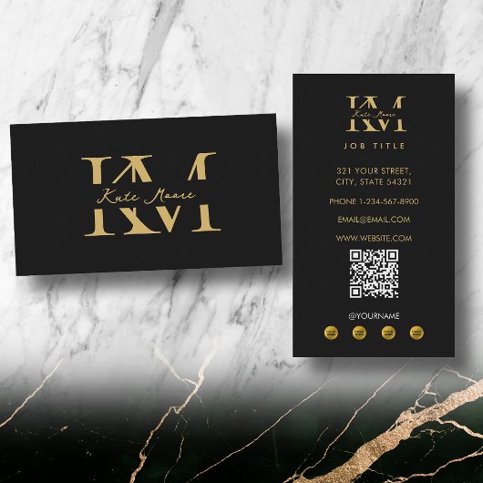 Carte De Visite Modern Monogram Professional Black Gold Marketing