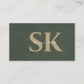 Carte De Visite Modern Monogram QR code dark green social  icons (Devant)