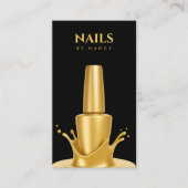 Carte De Visite Modern Nail salon QR Code Black And Gold (Devant)
