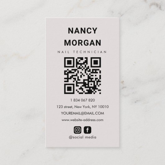 Carte De Visite  Modern Nail Technician Photo Collage Qr Code  (Dos)