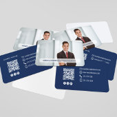 Carte De Visite Modern Navy Blue QR Code Photo Networking