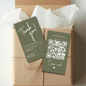 Carte De Visite Modern olive green order thank you QR code