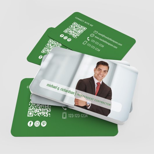 Carte De Visite Modern Olive Green QR Code Photo Networking Card