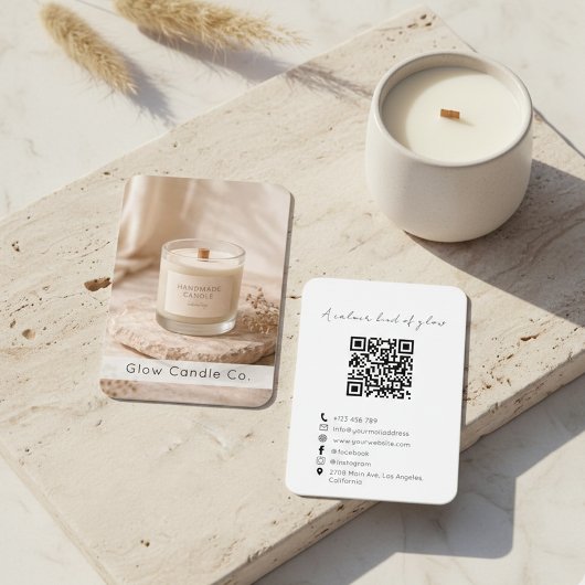 Carte De Visite Modern Organic Handmade Candle QR Code 