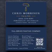 Carte De Visite Modern Painter Navy Blue Gold QR Code