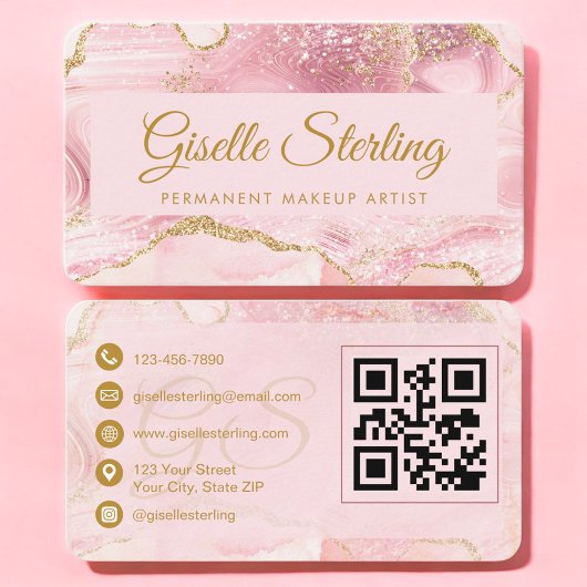 Carte De Visite Modern Permanent Makeup Artist Blush QR Code