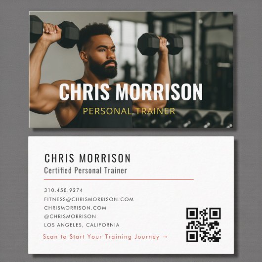 Carte De Visite Modern Personal Trainer Fitness Photo QR Code