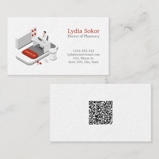 Carte De Visite Modern Pharmacy Doctor Business Card with QR Code (Devant / Derrière)
