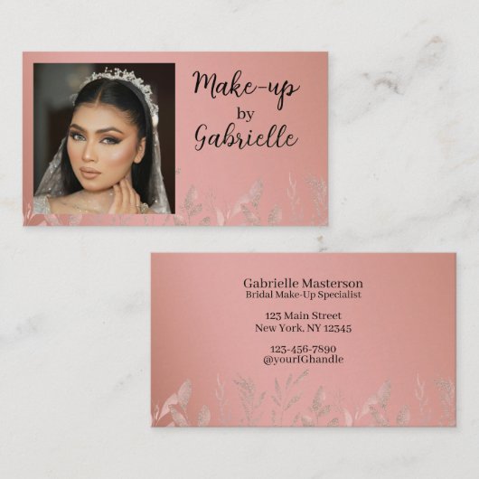 Carte De Visite Modern Photo Boho Botanical Script Blush Pink (Devant / Derrière)
