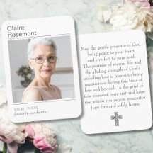 Modern Photo Funeral Prayer Card With Cross