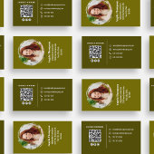 Carte De Visite Modern Photo QR Code Custom Green