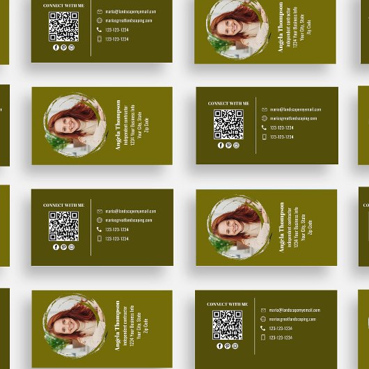 Carte De Visite Modern Photo QR Code Custom Green