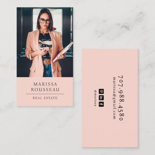 Carte De Visite Modern Photo Realtor Blush (Devant / Derrière)