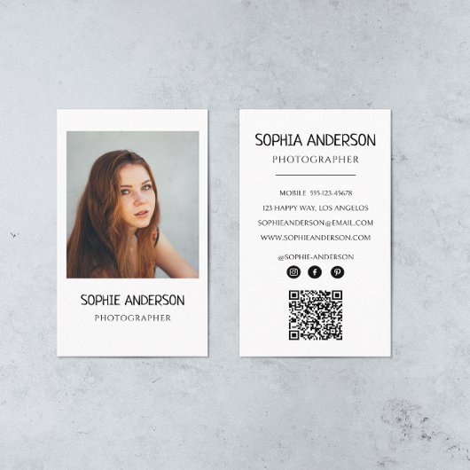 Carte De Visite Modern Photographer Minimalist Photo with QR Code
