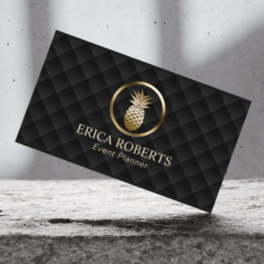 Carte De Visite Modern Pineapple Luxe Black & Gold Event Planner