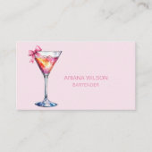 Carte De Visite Modern Pink Bartender Cocktail Bow Bar Club Event (Devant)
