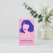 Carte De Visite Modern Pink Blue Lime Hair Styling Flat Design QR (Debout devant)