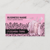 Carte De Visite Modern Pink House Cleaning Service Leopard Print (Devant)