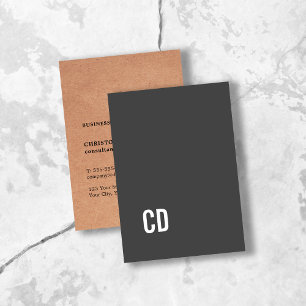 Carte De Visite Modern Printed Kraft Grey White Monogram