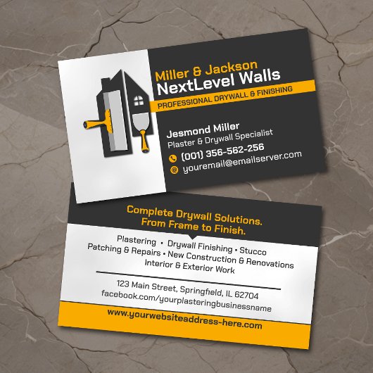 Carte De Visite Modern Professional Drywall Plastering Services 