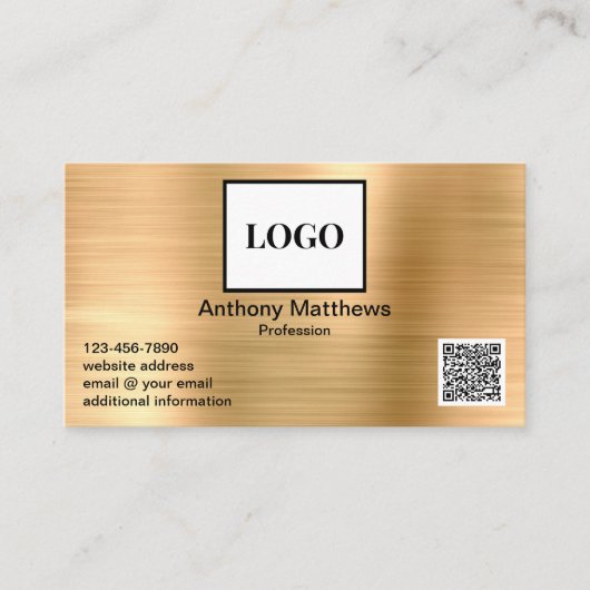 Carte De Visite Modern Professional Gold Ajouter logo et code QR (Devant)