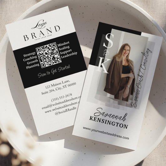 Carte De Visite Modern Professional Photo Monogram & Logo QR Code