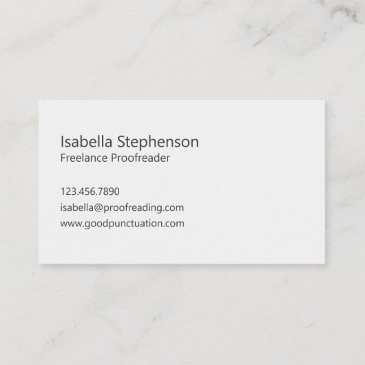 Carte De Visite Modern Proofreader Freelancer Minimalist (Dos)