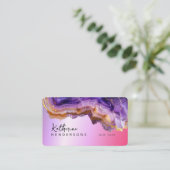 Carte De Visite Modern Purple Agate & gold glitter marble QR Code (Debout devant)