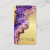 Carte De Visite Modern Purple Agate gold marble & QR Code Logo (Devant)