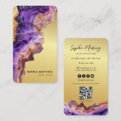 Carte De Visite Modern Purple Agate gold marble & QR Code Logo (Devant / Derrière)