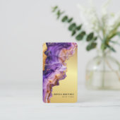 Carte De Visite Modern Purple Agate gold marble & QR Code Logo (Debout devant)