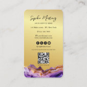 Carte De Visite Modern Purple Agate gold marble & QR Code Logo (Dos)