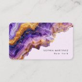 Carte De Visite Modern Purple Agate gold marble & QR Code Logo (Devant)