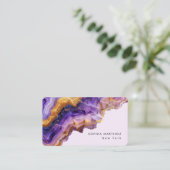Carte De Visite Modern Purple Agate gold marble & QR Code Logo (Debout devant)