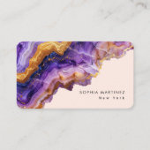 Carte De Visite Modern Purple Agate gold marble & QR Code Logo (Devant)