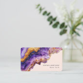Carte De Visite Modern Purple Agate gold marble & QR Code Logo (Debout devant)