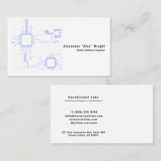 Carte De Visite Modern Purple Circuit Board Software Engineer (Devant / Derrière)