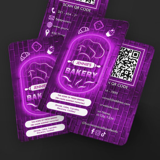 Carte De Visite Modern Purple Neon Bakery Add Logo Brand Name  