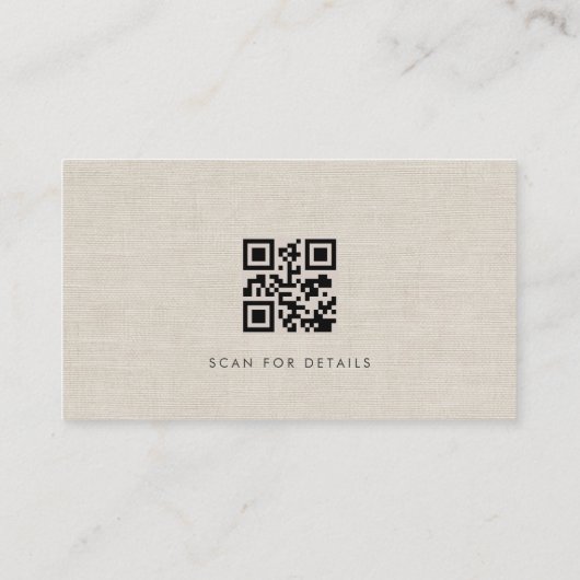 Carte De Visite Modern QR Code Beige Linen Professional Luxury  (Dos)