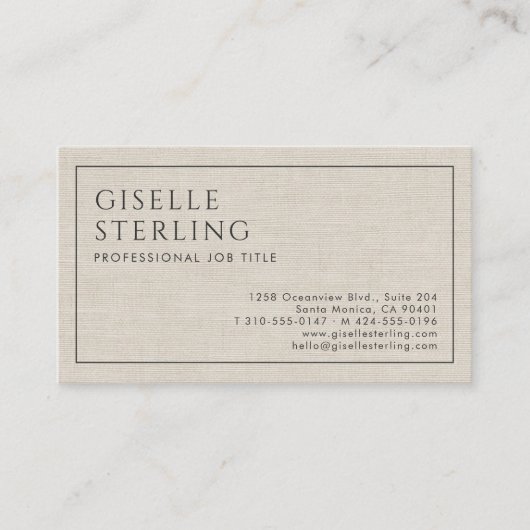 Carte De Visite Modern QR Code Beige Linen Professional Luxury  (Devant)