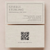 Carte De Visite Modern QR Code Beige Linen Professional Luxury 