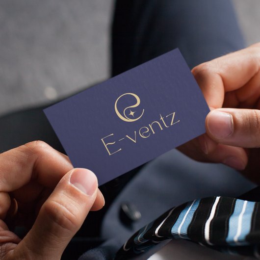 Carte De Visite Modern QR Code & Business Logo l Navy Blue & Gold