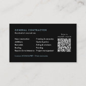 Carte De Visite Modern QR Code Contractor/Construction (Dos)